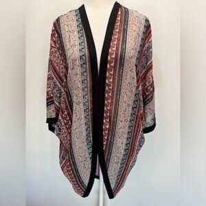 Eyeshadow Lightweight Semi Sheer Jewel Tone Boho Print Dolman Sleeve Duster Wrap